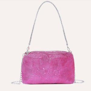 Hot Pink Rhinestone Chain Square Evening Bag